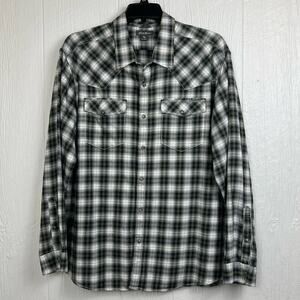 Eddie Bauer shirt mens 2XL classic fit Western Cut Pearl Snap green plaid/ check